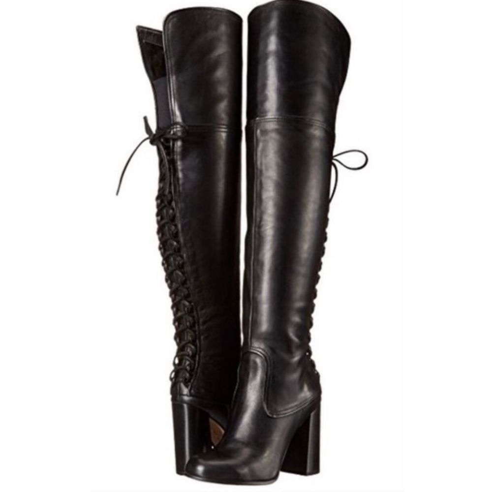 Vince Camuto Black Over-the-Knee Lace-Up Leather Boots
